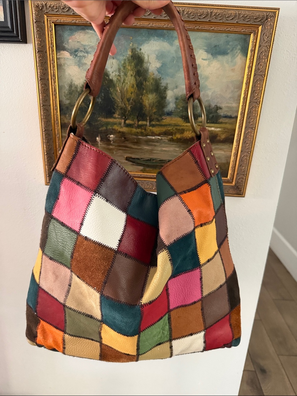Lucky Brand Multicolor Patchwork Leather Hobo - Teal, Pink, Yellow, Brown